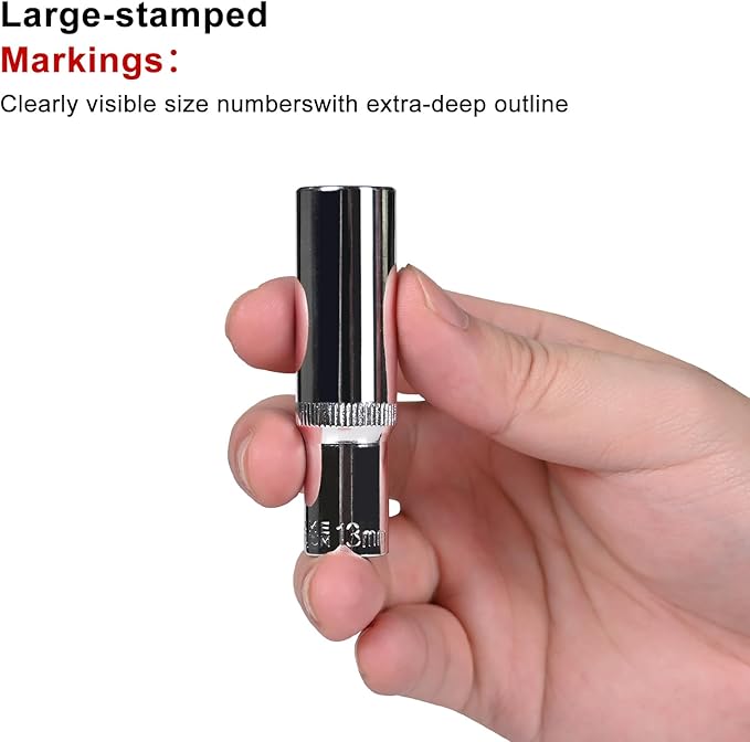 Egofine 10PCS 3/8??Drive Deep Socket Set,Metric Socket Set竊?0-21mm,6 Point Socket Set With Hanging Bracket,Cr-V Steel
