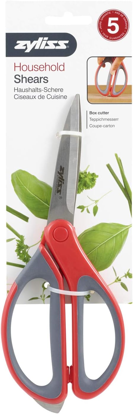 Zyliss 2-Piece Stainless Steel Kitchen Scissor & Shear Set ??7" Red & 9" Black ??Micro-Serrated Blades, Soft-Touch Grip, Heavy-Duty Hinge & Box Cutter ??Food Prep & Household Use Durable & Versatile