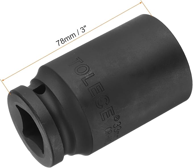 uxcell 3/4-Inch Drive 33mm 6-Point Deep Impact Socket, CR-MO Steel 78mm Length, Metric Sizes