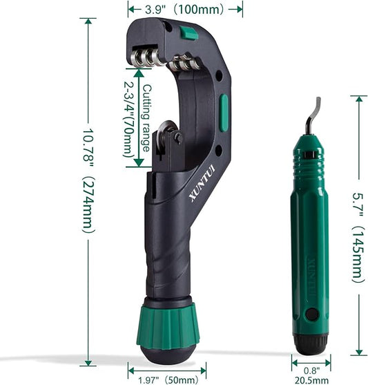 70mm Large Pipe Cutter Kit - Fits 1/4" to 2" Nominal (2.7" Actual OD) - Professional Tubing Cutter w/ SKD11 Blades for HVAC Plumbing - Copper & Aluminum Tool - Includes Reamer & Spare