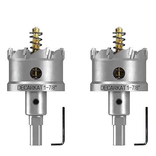 2-Pack 1-7/8" TCT Hole Saws for Hard Metal, Heavy Duty 48mm Tungsten Carbide Tipped Hole Cutters Set with Spring-Loaded Pilot Drill Bits for Stainless Steel, Metal, Iron, and Plastic.