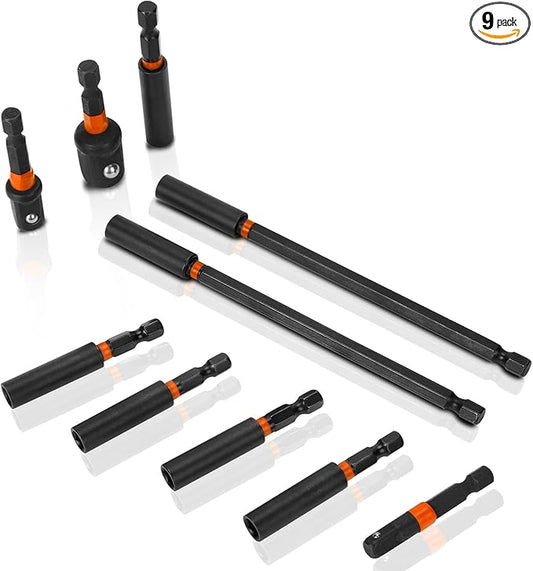 10 Pcs Impact Driver Bit Adapter Set,5 PCS Strong Magnetic Screwdriver Bit Holder 2.4 Inch Extension + 6Inch Magnetic Screwdriver Bit Holder Extension + 3Pcs Socket Adapter Set With Tough Case