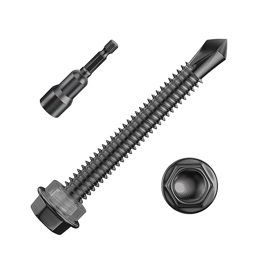 (130Pcs) #14×1-3/4" Black Hex Washer Head Self Drilling Screws, 410 Stainless Steel Metal SheetScrews，TEK Screws, Sheet Metal Self Tapping Screws