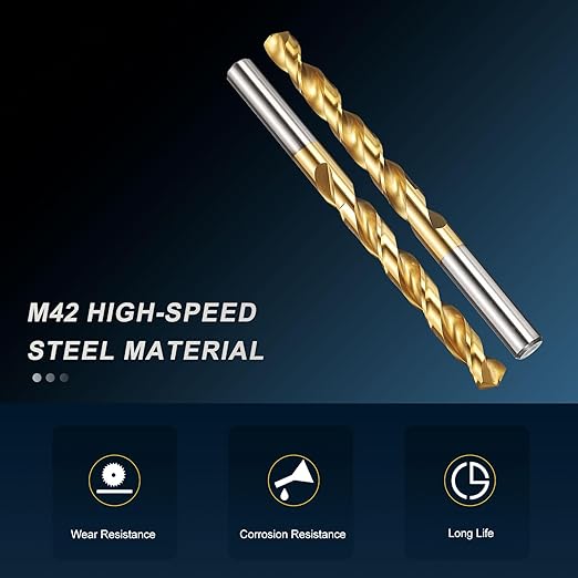 PATIKIL 11.5mm Drill Bit, M42 8% Cobalt High-Speed Steel Jobber Straight Shank 135° Titanium Nitride (TiN) Coated for Hard Metal Stainless Steel - 6 Pack