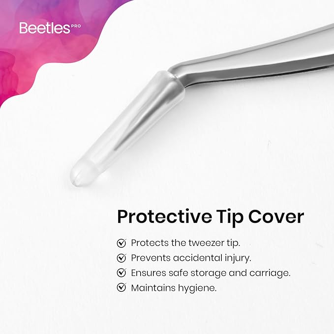 Beetles Pro Sticker Tweezers - Dual Ended Nail Art Tweezer, Curved Tip Pick Up Pearls Rhinestones, Silicone Tip Press Stickers Nail Art Tool Ultra Precision Stainless Steel Nippers