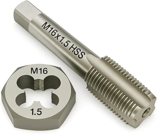 M16x1.5 Metric Tap and Die Set Right Hand HSS Tap & GCr15 Hex Die for Metal Thread Repair