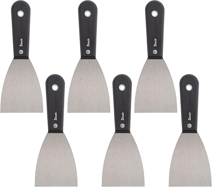 7 PCS Drywall Tools,Putty Knife,Paint Scraper Tool with Storage Bag,Stainless Steel Putty Knife Set,Drywall Scraper Spackle Taping Knife for Spreading Mud, Taping,Repairing wall (6 PCS -3")
