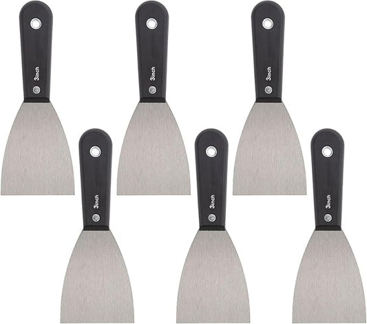 7 PCS Drywall Tools,Putty Knife,Paint Scraper Tool with Storage Bag,Stainless Steel Putty Knife Set,Drywall Scraper Spackle Taping Knife for Spreading Mud, Taping,Repairing wall (6 PCS -3")