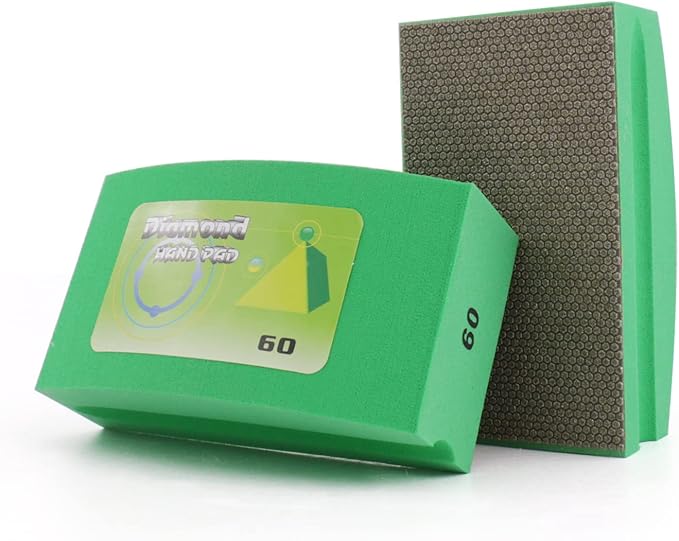Diamond Hand Pads Foam Backing for Tile Stone Marble Concrete Ceramics Granite Glass Wet Dry (60 Grit)
