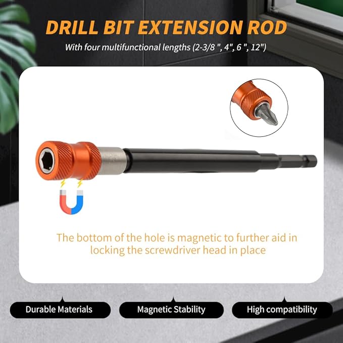 Drill Bit Extension 2-3/8", 4", 6", 12", 4-Piece Magnetic Drill Screwdriver Bit Holder Extender with Aluminum Sleeve, 1/4 Inch Hex Shank Quick Release Extension Adapter(SIZE:4pcs)