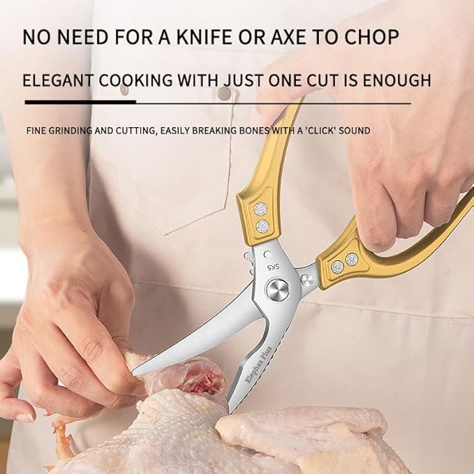 Professional Kitchen Scissors, Professional 10-Inch Heavy-Duty Kitchen Shears ??Ultra-Sharp Stainless Steel Scissors for Cutting Meat, Poultry, Fish, Herbs & Vegetables (Gold)