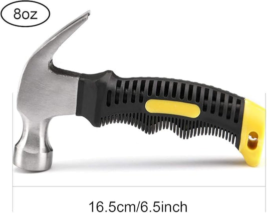 ZOENHOU 6 PCS 8 Oz Claw Hammer, Small Stubby Hammers Bulk with Anti-Slip Plastic Coated Soft Handle Roofing Tools for Car Window Framing Jewelry Making, Length 6.5 Inch