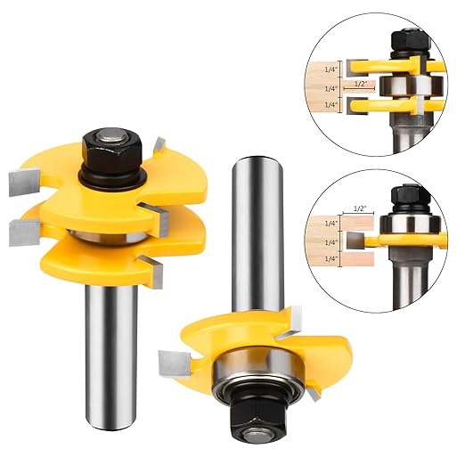 BAIDETS 1/2" Tongue and Groove Router Bits - Set of 2Pcs 1/2 Inch Shank Router Bit Set 3 Teeth Adjustable T Shape Wood Milling Cutter