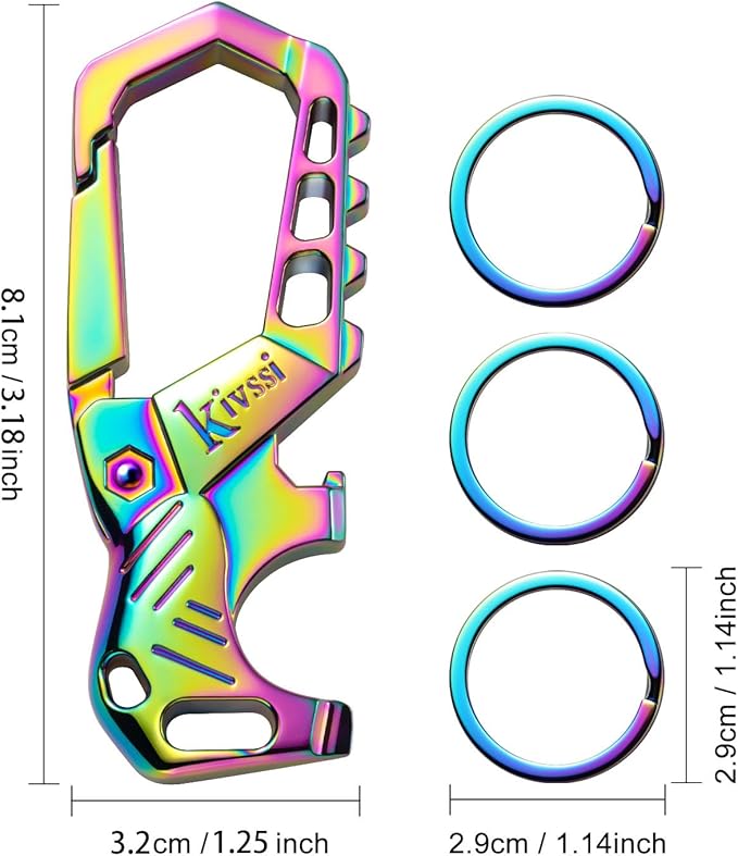 Heavy duty metal keychains, Carabiner clip Car key chains,Fashion family keychain bottle opener and 3 Key Rings suitable for men and women.（Multicolor-1pcs）