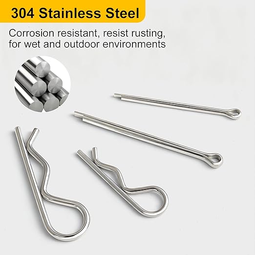 Cotter Pin Assortment Kit 283 Pcs, 304 Stainless Steel 16 Sizes Cotter Pins Hairpin R Clips for Hitch Pin, Hardware Pins for Automotive Trailer Lawnmower Repairs