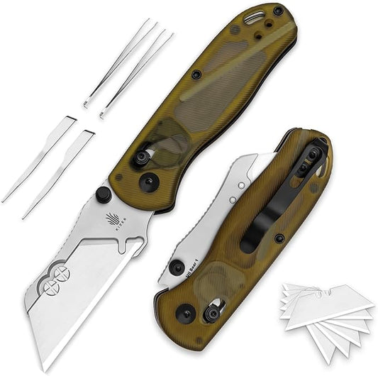Kizer Uti Bear(New Dual-screw Version) Folding Utility Knife, Clutch Lock Box Cutter EDC Pocket knife with 5PCS Razor Blades, Pocket Knives with Pocket Clip for Men Women V3619JA4