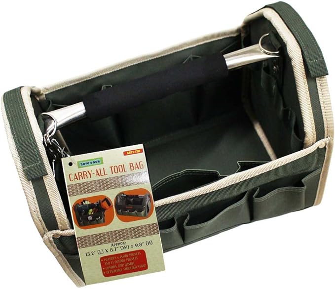 RAVEN 12.5" Green Tool Carry-All | Premium Canvas with Multi-Pockets | Metal Handle & Rubber Feet | 12.5" x 9.5" x 8" | Best for Tools, Crafts & Supplies