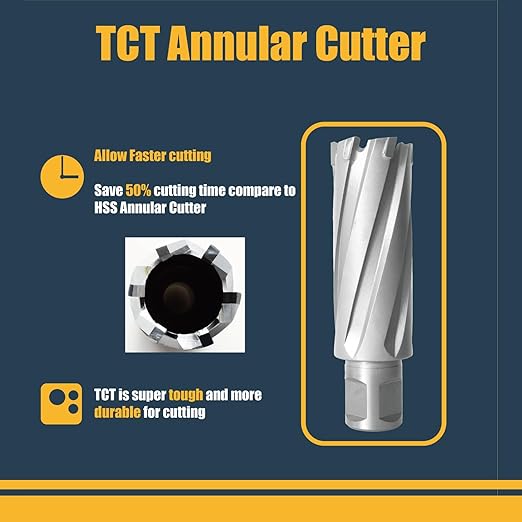 Wind Speed Carbide-Tipped Annular Cutter 1" Diameter x 1-3/8" Depth with Weldon Shank, High Precision Mag Drill Bit for Magnetic Drill Press, for Hard Material, Stainless Steel, Cast Iron, CT-350