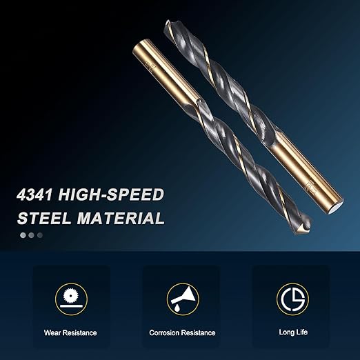 PATIKIL 13mm Drill Bit, Jobber Straight Shank 4341 High-Speed Steel 118째 Black and Gold Finish for Medium-Hard Metal Steel Acrylic - 1 Pack
