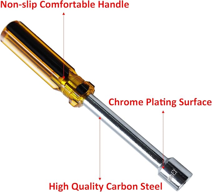 2Pcs 13mm Socket Wrench Screwdriver, Hex Socket Wrench High-Carbon Steel Hexagon Nut Driver Non-Magnetic Tip Hex Nut Screwdriver Hand Tool for Repairs(Plastic Handle)