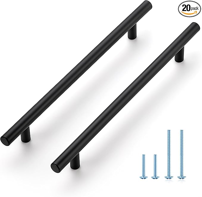 JOY DECOR 20 Pack 10 Inch Cabinet Pulls Kitchen Cabinet Handles with 7-1/2 Inch Hole Center Matte Black Cabinet Hardware Stainless Steel Kitchen Drawer Pulls for Cabinets Cupboard, 192mm Hole Centers