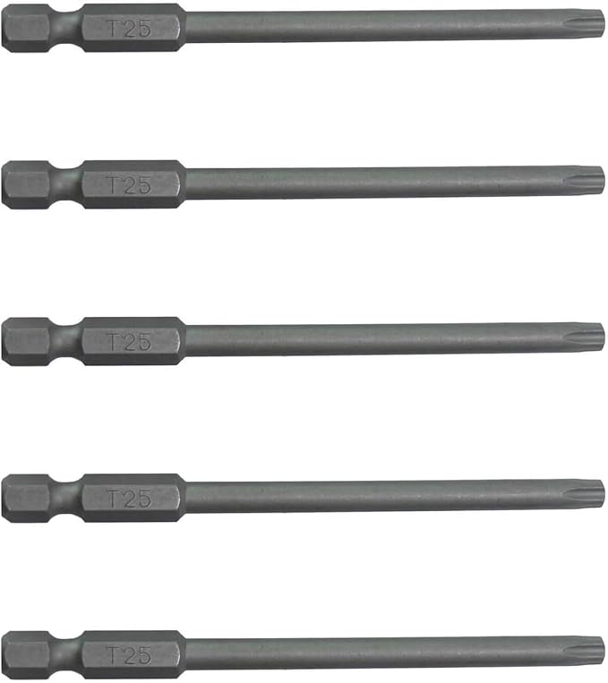 T25 (T-25) Torx/Star Driver Bit - T25 x 3-1/2" Torx/Star Drive Quick Change Shank Bit for Screws and Fasteners Requiring T25 (T-25) Size Bits - 5 PACK