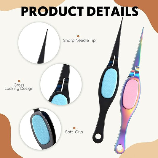 Mudder 3 Pcs Reverse Tweezers Craft Crossing Lock Tweezers Reverse Grip Precision Curved Bent Straight Fine Tip for Craft Jewelry Beading Electronic Laboratory Work (Straight Tip)