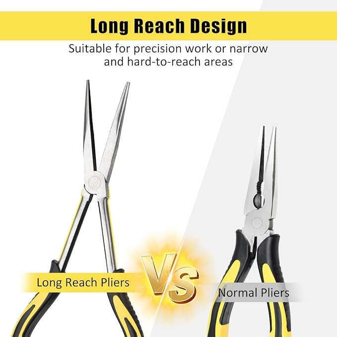 Premium Long Needle Nose Pliers-11?쇺? Paper Clamp Precision, Chromium-Vanadium Steel, Soft Grip with Wire Cutter, Long Nose Cutting Pliers for Home, Fishing, Jewelry, Crafts,1pcs