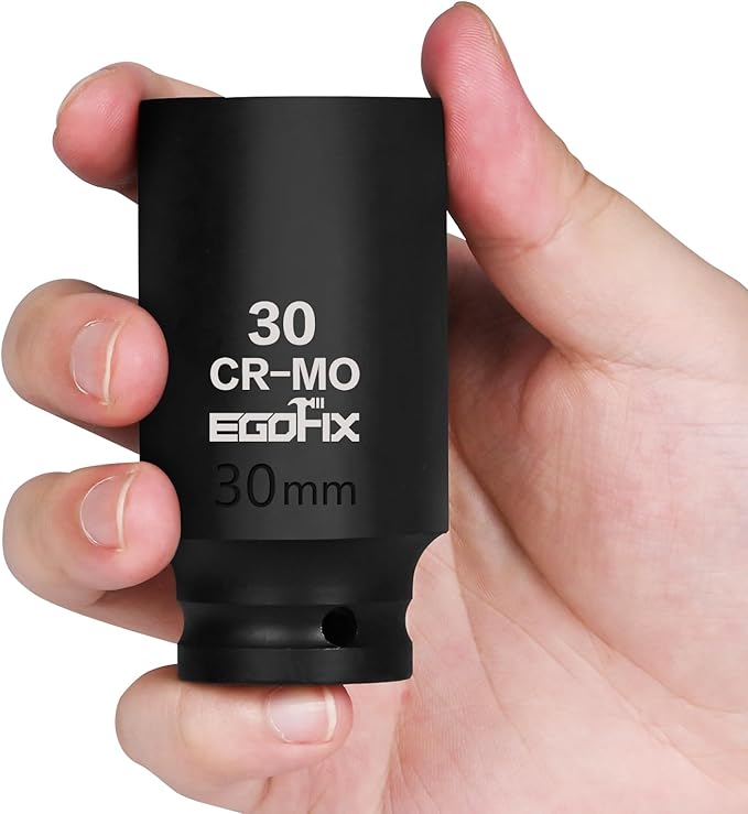 30mm Socket 1/2" Drive Deep Impact Metric Socket,CR-MO 6 Point for Easy Removal of Axle Nut