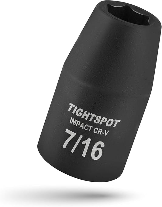 TIGHTSPOT 1/2 Inch Drive - 7/16 Inch Shallow Impact Socket with Anti-Rounding 6 Point Design, Heat-Treated CRV Steel