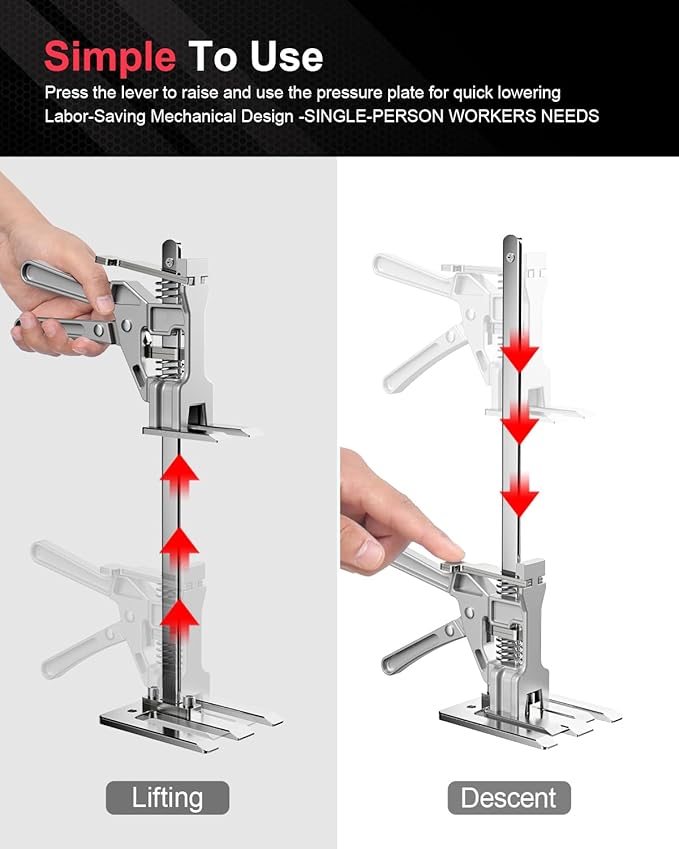 Kolvoii Labor Saving Arm Jack 2 Pack, 10" Height-Adjustable All-Metal Hand Lifting Jack Tool for Furniture, Door, Window, Cabinet and Drywall Installation
