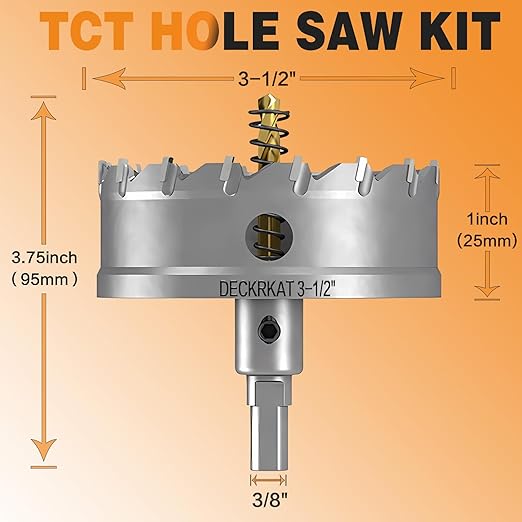 3-1/2" TCT Hole Saw for Hard Metal, Heavy Duty 90mm Tungsten Carbide Tipped Hole Cutter with Spring-Loaded Pilot Drill Bit for Stainless Steel, Metal, Iron, and Plastic.