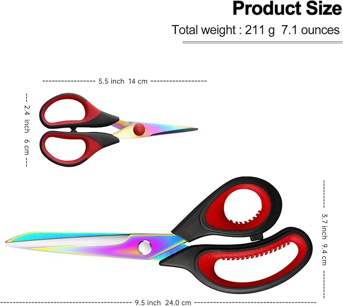 Premium 9.5" Titanium Coating Sharp Tailor Sewing Scissors All Purpose, Heavy Duty Fabric Cutting Shears, Right/Left Handed Soft Comfort Grip Scissors for Office School Home Craft Supplies