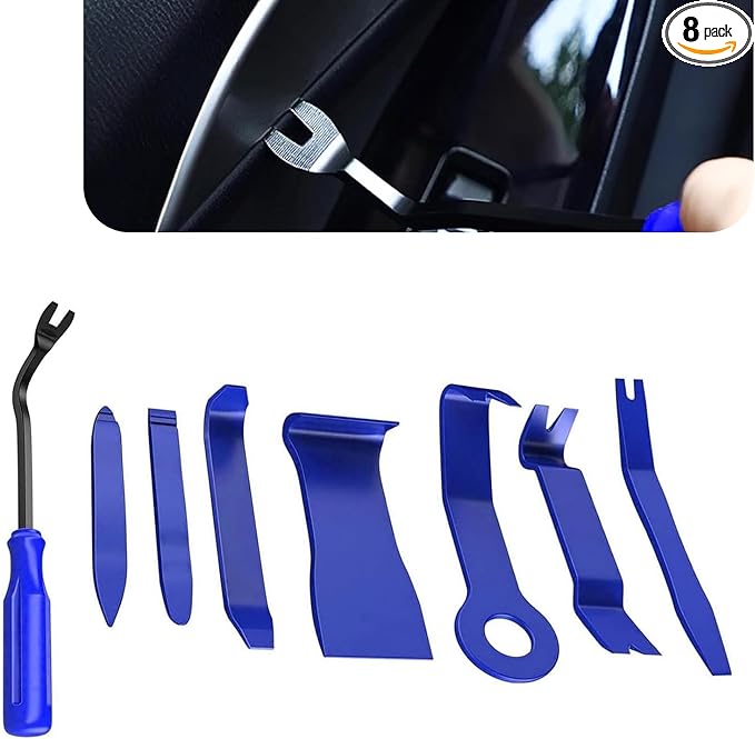 8 PCS Car Trim Removal Tool Kit, Panel Fastener Clips Removal Tool, Vehicle Plastic Upholstery Crowbar for Removing Car Audio, Dashboard, Window Trim Fastener (Blue)