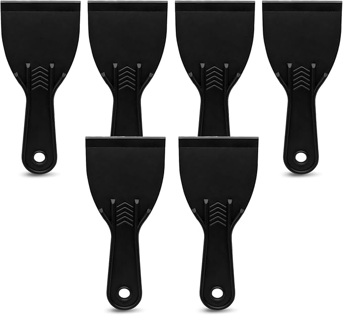 6pcs Flexible Plastic Putty Knife Set - 3 Inch Wide Scraper for Wall Repair, Spackling, Drywall Taping & Painting Projects (Black)