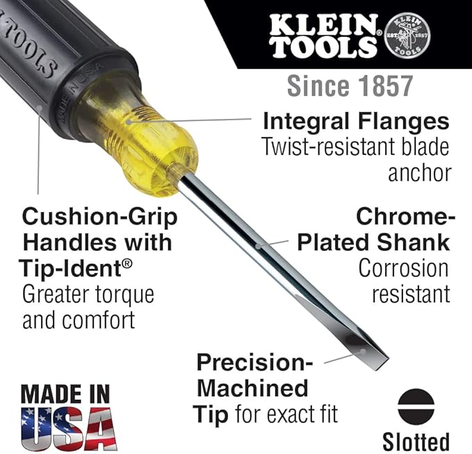 Klein Tools 85484 Screwdriver Set, Made in USA, Mini Slotted and Phillips Screwdrivers with Tip-Ident and Premium Chrome Plated Shafts, 4-Piece