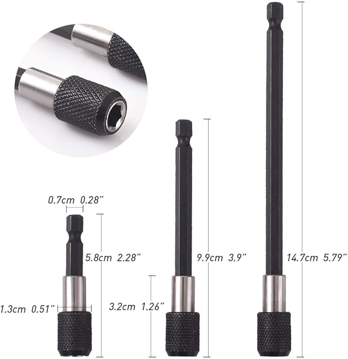 Cozihom 1/4?쇺?Drill Bit Extension Set, 2 Pieces Flexible Drill Bit Extension Shaft, 3 Pieces Quick Change Magnetic Screwdriver Bit Holder