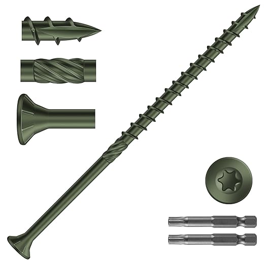 #10 x 4 Inch Deck Screws (412Pcs) 8lb. Carbon Steel, Green, Flat Head, Rust Resistant epoxy Coated, with T25 Star Bit
