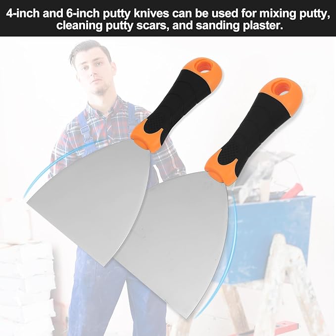 2-Piece Spackle Knife Set竊?"竊똞nd 6" Professional Putty Knives - Paint Scraper and Drywall Tools for Wall Repair-WEGAZ