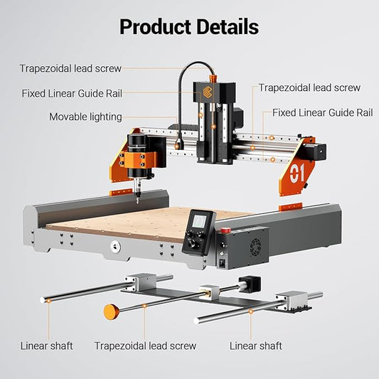 Artsian 01 CNC Router Machine 12000 RPM 300W GRBL Control 3-Axis Engraving 0.1mm Accuracy Spindle Laser Mode Switch Industrial Workrange 16.53''x16.53''x3.54'' Engraver 98% Pre-Assembled
