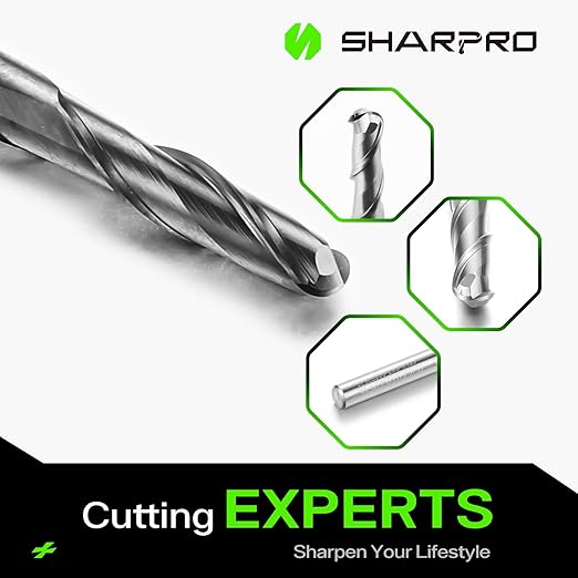Carbide Ball Nose End Mills 2 Flute 1/8 Inch SHK. and Cutting Dia. 3D Carving, High-Speed and Deep Cutting, AlCrN Coated, Apply for Alloy Steel, Stainless Steel and Various Cast Iron. (3PCS)