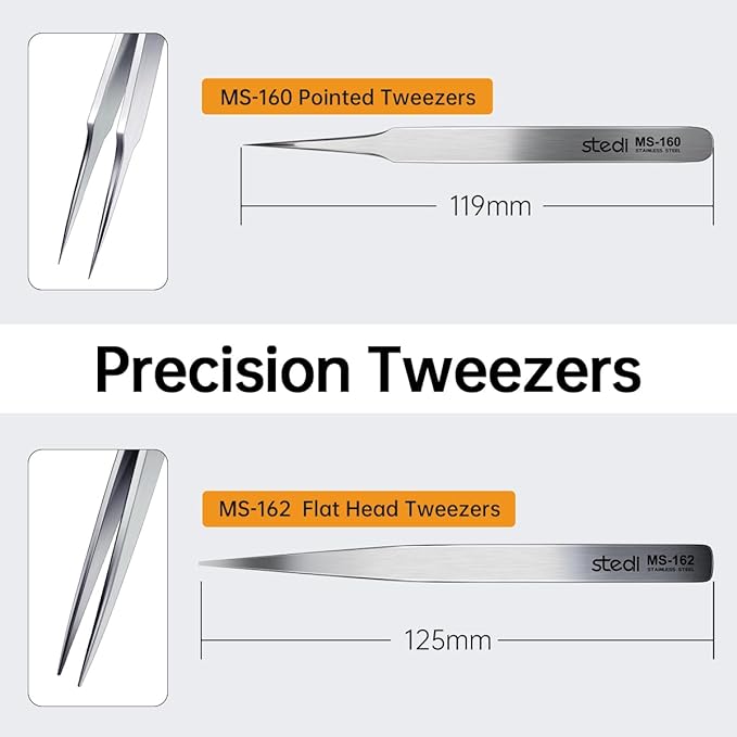 stedi 2PCS Precision Thickened Tweezer Set, Model Hobbyist Tools, Ultra Precision Premium Stainless Steel Tweezers for Gundam, Scale Military Models, 3D Resin Parts, Industrial Tweezers