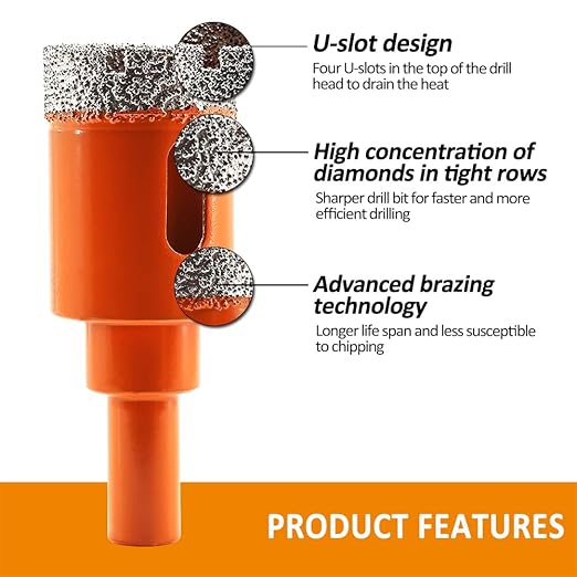 Dry Diamond Drill Bit - BGTEC 1pc 1-3/8" 35mm Hole Saw for Granite,Marble,Masonry, Concrete, Tile/Ceramic, Glass, Hard Plastic,Vacuum Brazed Diamond Core Drill Bit Kit