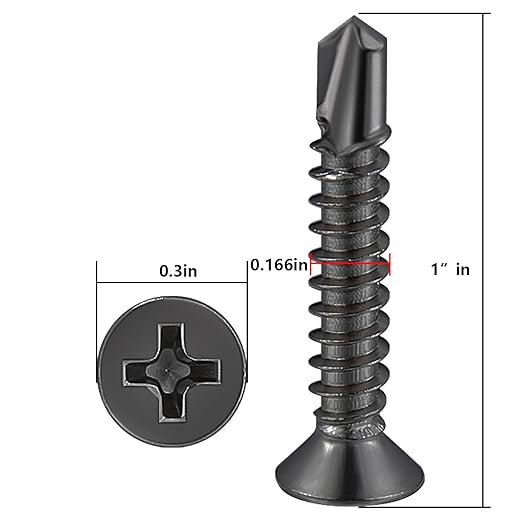 Wensilon竊?00pcs竊?8횞1?쓋or Sheet Metal Self-Tapping Screws 410 Black Stainless Steel Flat Head High-Strength Quick self-Drilling Screws