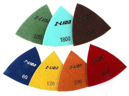 Z-Lion Diamond Triangular Sanding Pads 7 Pcs Set for Granite Marble Glass Sanding Polishing