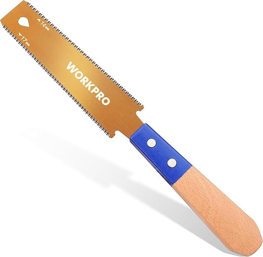 WORKPRO 6 Inch Japanese Pull Saw, Double-Edged Hand Saw for Wood Cutting with 14&17 TPI, SK5 Flexible Blade Flush Cut Saw with Non-Slip Beech Handle, Narrow Head for Fine Woodworking