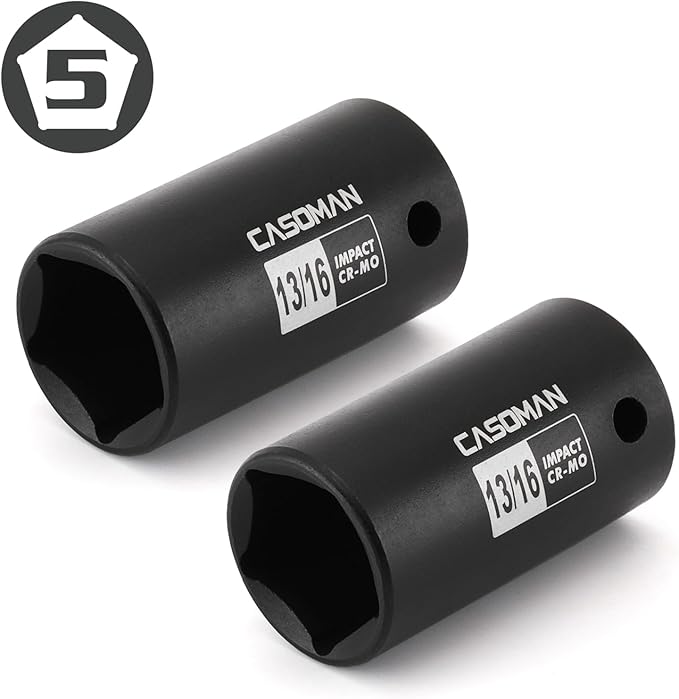 CASOMAN 2PCS 1/2" Drive 13/16" Penta Sockets, 5-Point Utility Socket, CR-MO, Removes and Installs Penta Nuts and Bolts for Utility Service
