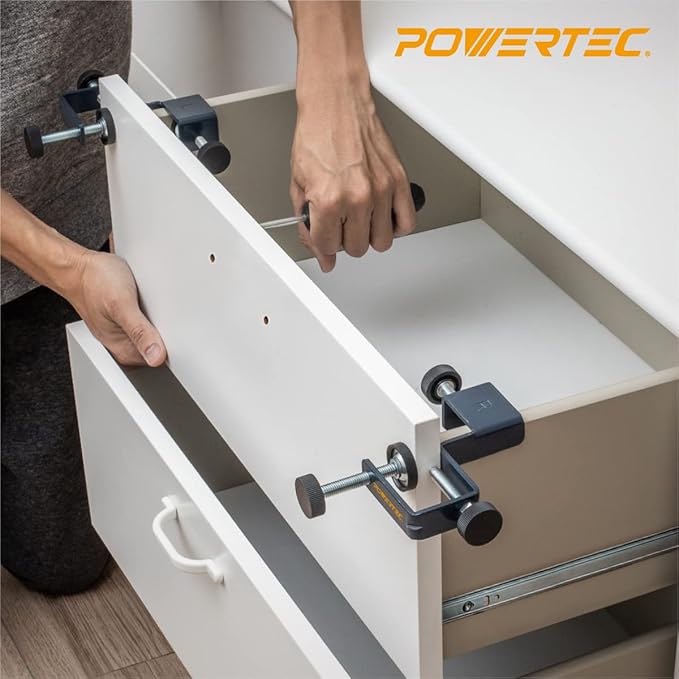 POWERTEC 72222 Cabinet Hinge Jig w/Drawer Front Installation Clamps Kit, Concealed Hinge Jig w/ 35mm Forstner Bit, Drawer Face Clamp for Cabinet Door Mounting, Cabinet Hardware & Drawer Front Panel