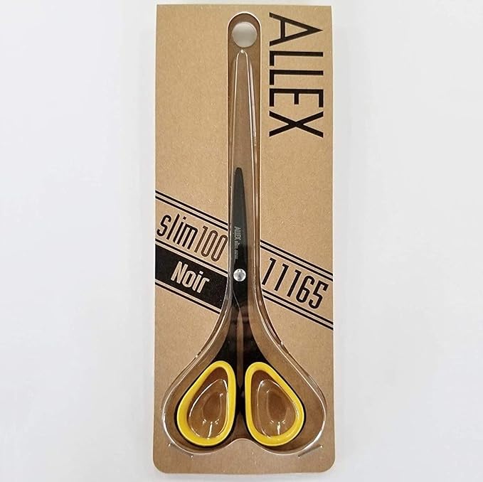 ALLEX Mini Black Scissors for Office 3.9" [Non-Stick], All Purpose Slim & Thin Low Profile Scissors, Made in JAPAN, All Metal Sharp Japanese Stainless Steel Blade with Non-Slip Soft Ring, Black Yellow