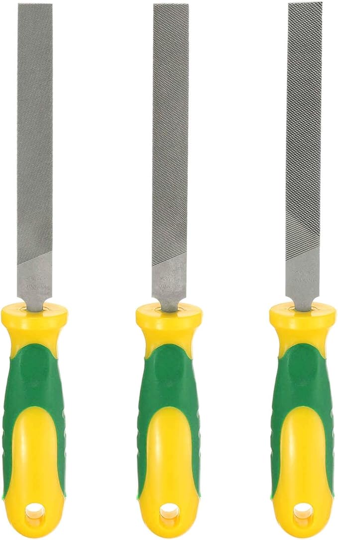 HARFINGTON 3pcs Flat Cut File 4" Double Cut Teeth High Carbon Steel Hand Rasp File with Plastic Handle for Metal Wood Deburring Removing